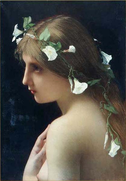 Nymph with morning glory flowers